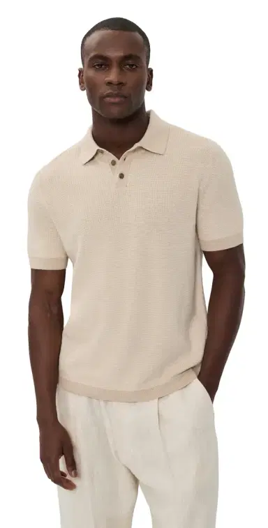 Vince Colorblock Feed tripe Polo Th Pecan/mock White | Thumbnail 1 Vince Colorblock Feed tripe Polo Th Pecan/mock White | Thumbnail 1
