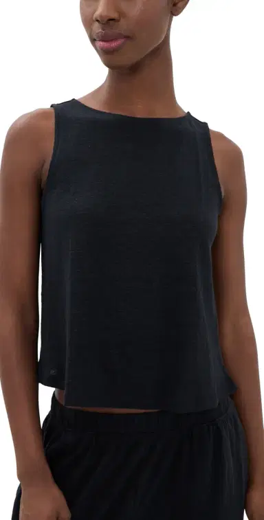 Eberjey Linen Knit Boat Neck Crop Tank Black L | Thumbnail 1 Eberjey Linen Knit Boat Neck Crop Tank Black L | Thumbnail 1