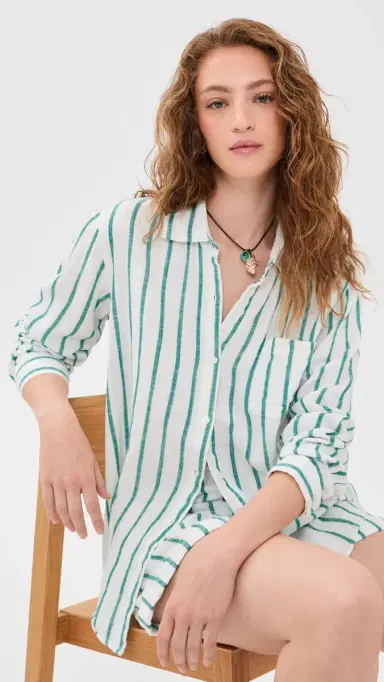 Z Supply Saturdays Stripe Shirt Rainforest | Thumbnail 2 Z Supply Saturdays Stripe Shirt Rainforest | Thumbnail 2