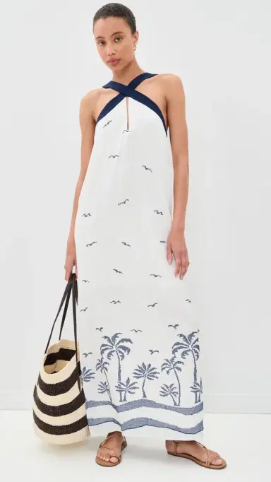 Dress To Nautical Embroidered Maxi Dress Off-White Nautical | Thumbnail 2 Dress To Nautical Embroidered Maxi Dress Off-White Nautical | Thumbnail 2