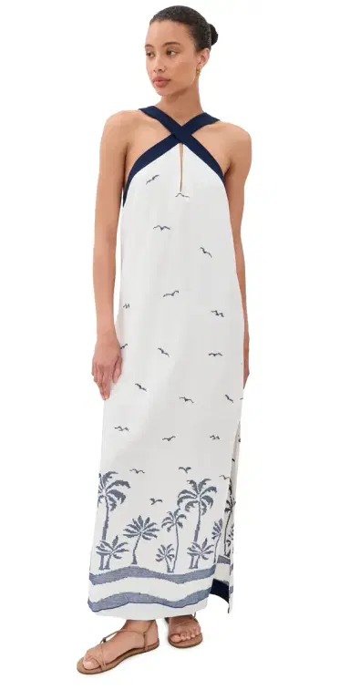 Dress To Nautical Embroidered Maxi Dress Off-White Nautical | Thumbnail 1 Dress To Nautical Embroidered Maxi Dress Off-White Nautical | Thumbnail 1