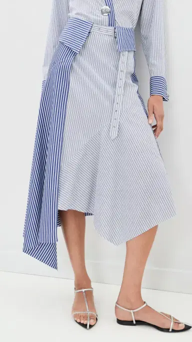 Marques'Almeida Patchwork Wrap Skirt with Folded Belt Blue Stripe | Thumbnail 2 Marques'Almeida Patchwork Wrap Skirt with Folded Belt Blue Stripe | Thumbnail 2