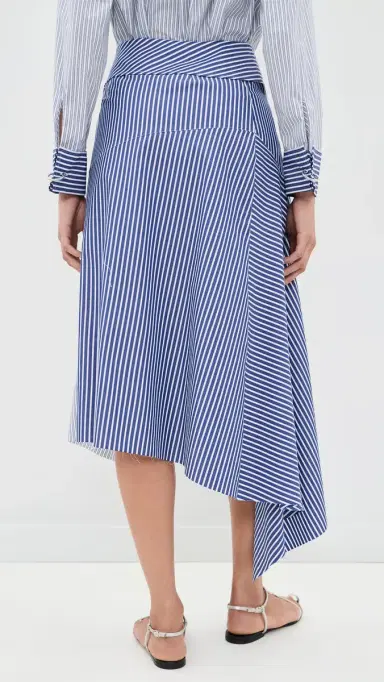 Marques'Almeida Patchwork Wrap Skirt with Folded Belt Blue Stripe | Thumbnail 3 Marques'Almeida Patchwork Wrap Skirt with Folded Belt Blue Stripe | Thumbnail 3