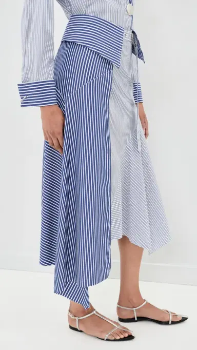 Marques'Almeida Patchwork Wrap Skirt with Folded Belt Blue Stripe | Thumbnail 4 Marques'Almeida Patchwork Wrap Skirt with Folded Belt Blue Stripe | Thumbnail 4