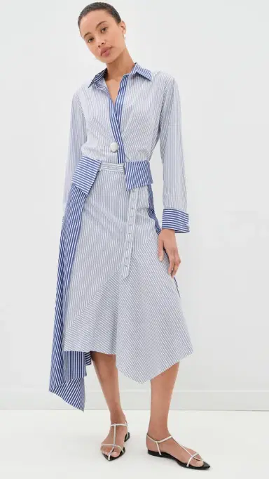 Marques'Almeida Patchwork Wrap Skirt with Folded Belt Blue Stripe | Thumbnail 5 Marques'Almeida Patchwork Wrap Skirt with Folded Belt Blue Stripe | Thumbnail 5