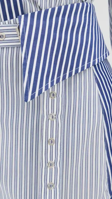 Marques'Almeida Patchwork Wrap Skirt with Folded Belt Blue Stripe | Thumbnail 6 Marques'Almeida Patchwork Wrap Skirt with Folded Belt Blue Stripe | Thumbnail 6