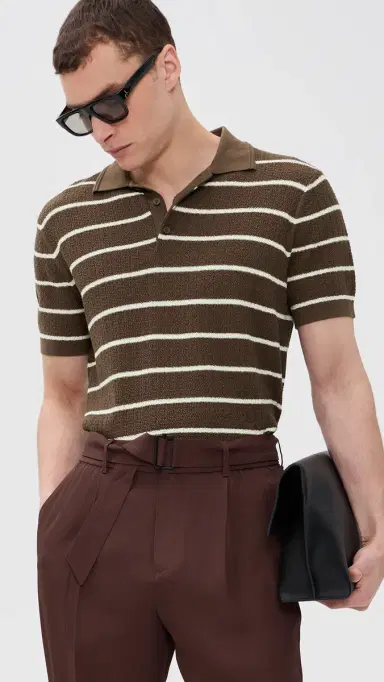 Simkhai Calum Polo Chocolate Stripe | Thumbnail 2 Simkhai Calum Polo Chocolate Stripe | Thumbnail 2