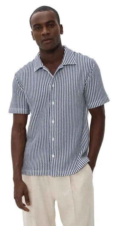 Madewell x hopbop Crochet Knit Button Down hirt Deep Water | Thumbnail 1 Madewell x hopbop Crochet Knit Button Down hirt Deep Water | Thumbnail 1