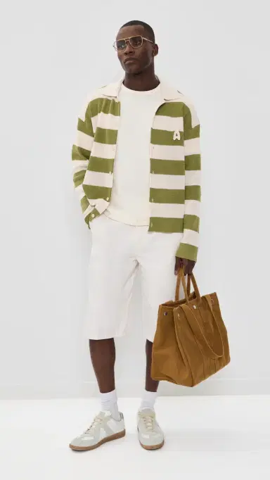 AMI Striped Polo Collar Cardigan Blanc Creme/atcha | Thumbnail 5 AMI Striped Polo Collar Cardigan Blanc Creme/atcha | Thumbnail 5