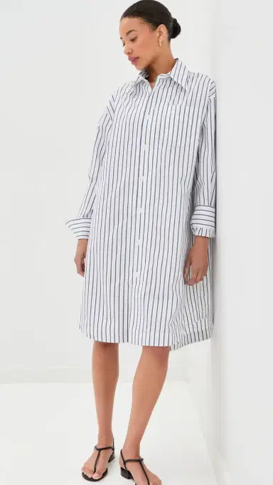 AMI Embossed Ami De Coeur Wide Shirt Dress Blanc/Encre | Thumbnail 2 AMI Embossed Ami De Coeur Wide Shirt Dress Blanc/Encre | Thumbnail 2