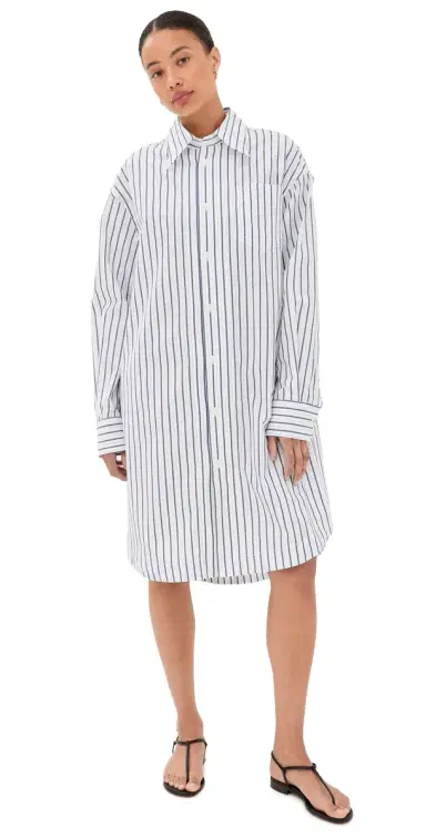 AMI Embossed Ami De Coeur Wide Shirt Dress Blanc/Encre | Thumbnail 1 AMI Embossed Ami De Coeur Wide Shirt Dress Blanc/Encre | Thumbnail 1