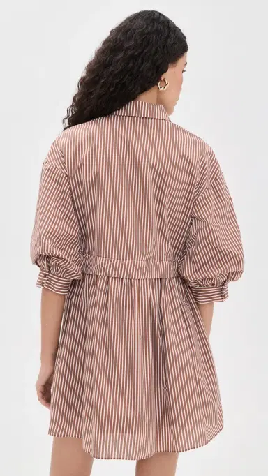 English Factory tripe Puff Sleeve Shirt Dress Brown tripe | Thumbnail 3 English Factory tripe Puff Sleeve Shirt Dress Brown tripe | Thumbnail 3