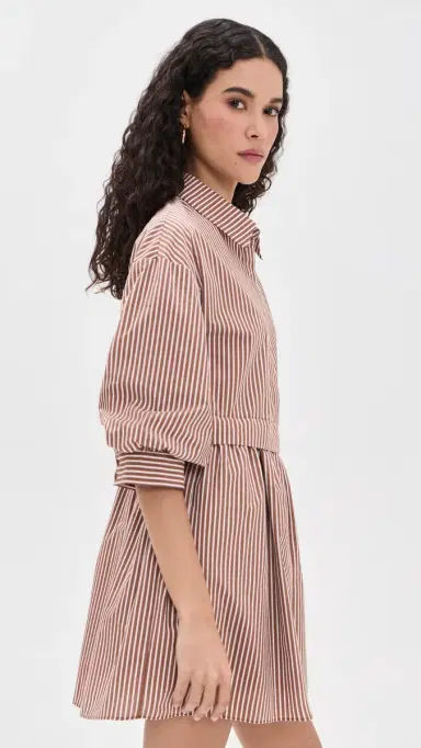 English Factory tripe Puff Sleeve Shirt Dress Brown tripe | Thumbnail 4 English Factory tripe Puff Sleeve Shirt Dress Brown tripe | Thumbnail 4
