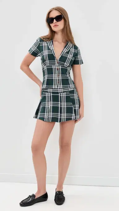 Rowing Blazers Plaid Cotton Pleated Mini Skirt Green | Thumbnail 5 Rowing Blazers Plaid Cotton Pleated Mini Skirt Green | Thumbnail 5