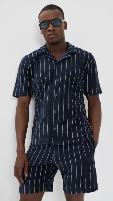 Orlebar Brown Hawkin tripe Towelling Shirt Night Iris/White and | Thumbnail 2 Orlebar Brown Hawkin tripe Towelling Shirt Night Iris/White and | Thumbnail 2