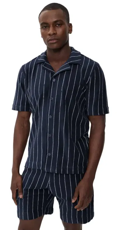 Orlebar Brown Hawkin tripe Towelling Shirt Night Iris/White and | Thumbnail 1 Orlebar Brown Hawkin tripe Towelling Shirt Night Iris/White and | Thumbnail 1