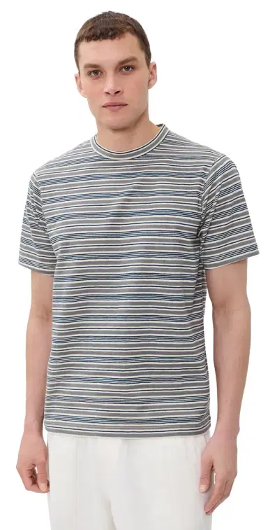 Universal Works triped Core Tee Grey | Thumbnail 1 Universal Works triped Core Tee Grey | Thumbnail 1