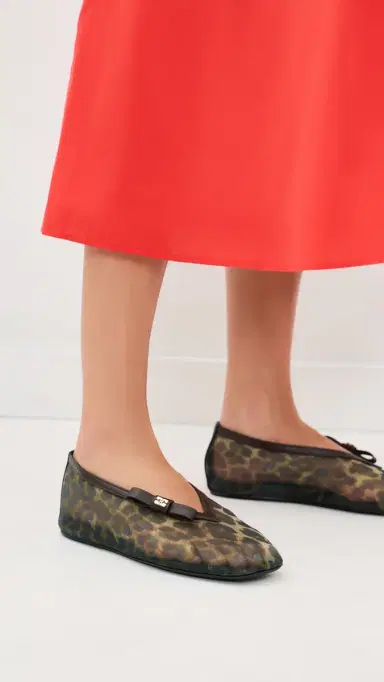 Ganni Jenny Printed Mesh Bow Ballerina Flats Almond Milk 41 | Thumbnail 3 Ganni Jenny Printed Mesh Bow Ballerina Flats Almond Milk 41 | Thumbnail 3