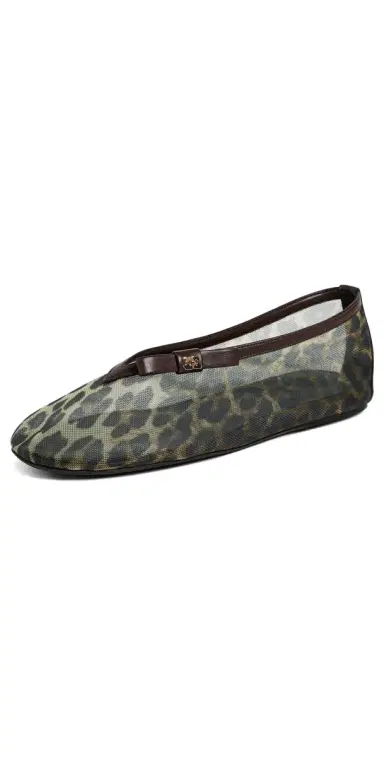 Ganni Jenny Printed Mesh Bow Ballerina Flats Almond Milk 41 | Thumbnail 1 Ganni Jenny Printed Mesh Bow Ballerina Flats Almond Milk 41 | Thumbnail 1