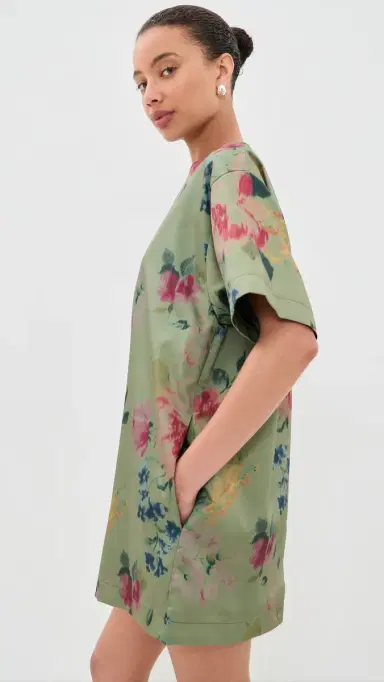 Marques'Almeida Bonded Satin T-Shirt Dress Green Floral | Thumbnail 5 Marques'Almeida Bonded Satin T-Shirt Dress Green Floral | Thumbnail 5