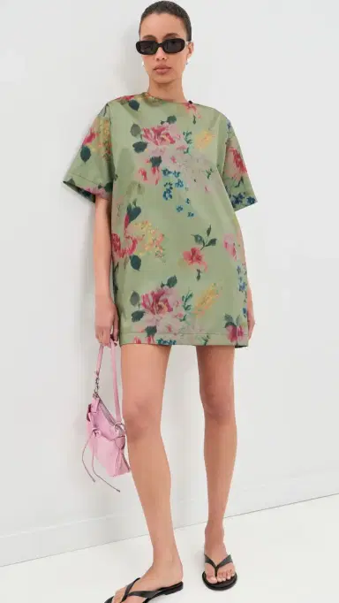 Marques'Almeida Bonded Satin T-Shirt Dress Green Floral | Thumbnail 6 Marques'Almeida Bonded Satin T-Shirt Dress Green Floral | Thumbnail 6