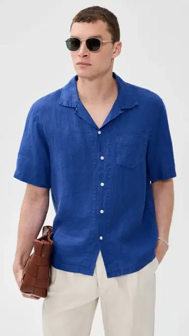 Alex Mill Camp Shirt In inen Cobalt | Thumbnail 2 Alex Mill Camp Shirt In inen Cobalt | Thumbnail 2