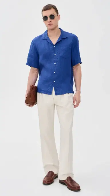 Alex Mill Camp Shirt In inen Cobalt | Thumbnail 5 Alex Mill Camp Shirt In inen Cobalt | Thumbnail 5