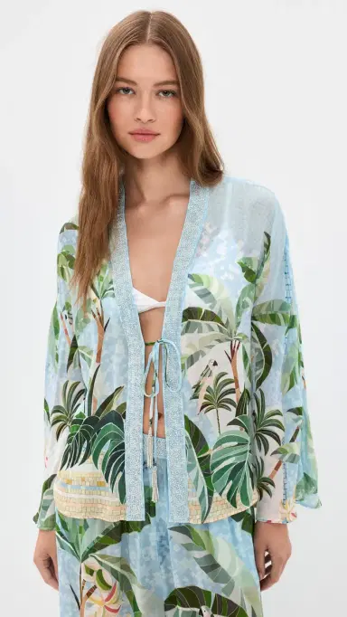 Farm Rio Embroidered Coverup Blouse osaic Rio | Thumbnail 2 Farm Rio Embroidered Coverup Blouse osaic Rio | Thumbnail 2