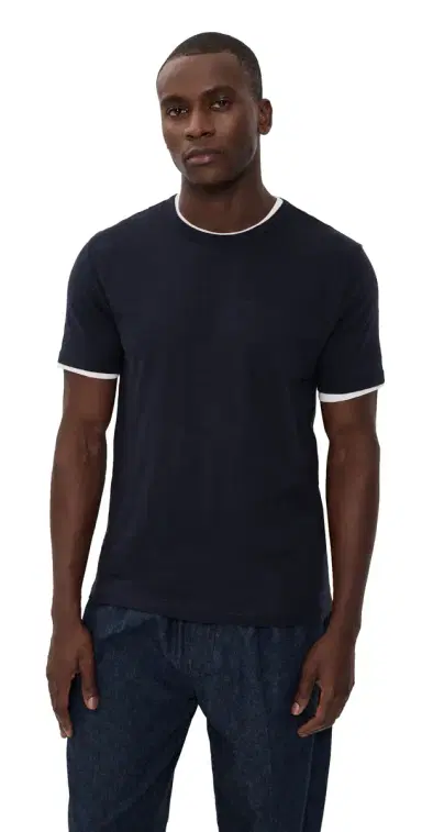 Vince Fine Slub Double Layer Tee Coastal/Smock White L | Thumbnail 1 Vince Fine Slub Double Layer Tee Coastal/Smock White L | Thumbnail 1