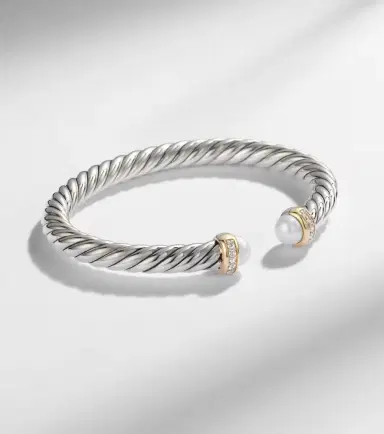 David Yurman Cable Flex sterling silver and 14kt gold cuff bracelet with diamonds and pearls | Thumbnail 5 David Yurman Cable Flex sterling silver and 14kt gold cuff bracelet with diamonds and pearls | Thumbnail 5