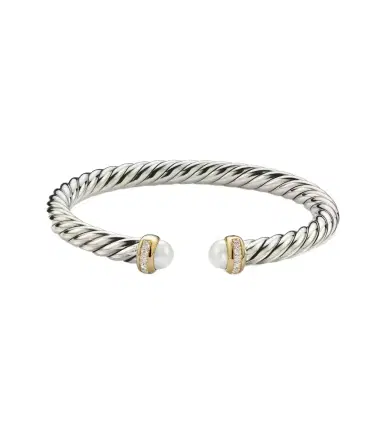 David Yurman Cable Flex sterling silver and 14kt gold cuff bracelet with diamonds and pearls | Thumbnail 1 David Yurman Cable Flex sterling silver and 14kt gold cuff bracelet with diamonds and pearls | Thumbnail 1