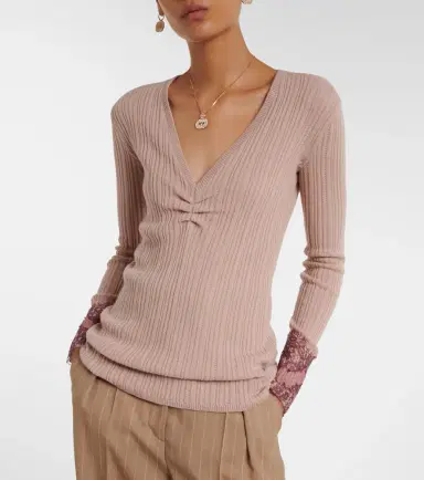 Valentino Gathered lace-trimmed cashmere sweater | Thumbnail 4 Valentino Gathered lace-trimmed cashmere sweater | Thumbnail 4
