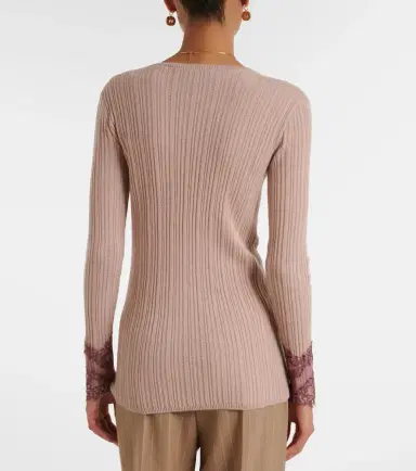Valentino Gathered lace-trimmed cashmere sweater | Thumbnail 5 Valentino Gathered lace-trimmed cashmere sweater | Thumbnail 5