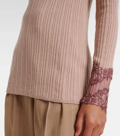 Valentino Gathered lace-trimmed cashmere sweater | Thumbnail 6 Valentino Gathered lace-trimmed cashmere sweater | Thumbnail 6