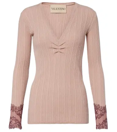 Valentino Gathered lace-trimmed cashmere sweater | Thumbnail 1 Valentino Gathered lace-trimmed cashmere sweater | Thumbnail 1