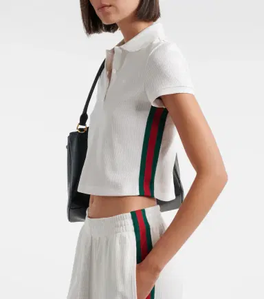 Gucci Web Stripe ribbed-knit cropped polo shirt | Thumbnail 2 Gucci Web Stripe ribbed-knit cropped polo shirt | Thumbnail 2
