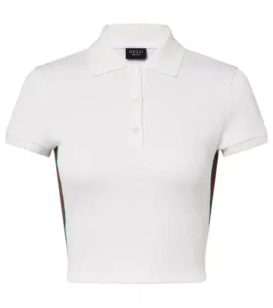 Gucci Web Stripe ribbed-knit cropped polo shirt | Thumbnail 1 Gucci Web Stripe ribbed-knit cropped polo shirt | Thumbnail 1
