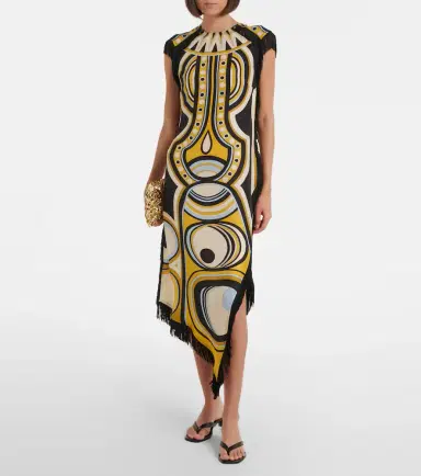 La DoubleJ Scarf fringed printed silk voile midi dress | Thumbnail 2 La DoubleJ Scarf fringed printed silk voile midi dress | Thumbnail 2