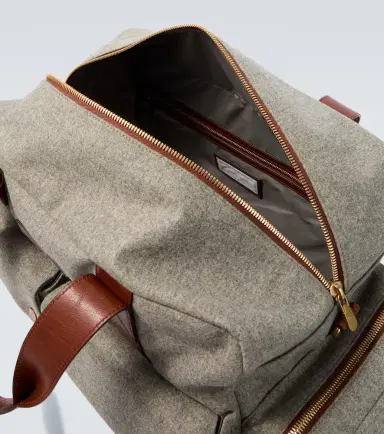 Brunello Cucinelli Leather-trimmed flannel duffel bag | Thumbnail 2 Brunello Cucinelli Leather-trimmed flannel duffel bag | Thumbnail 2