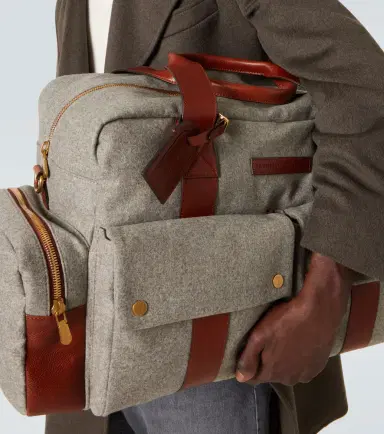 Brunello Cucinelli Leather-trimmed flannel duffel bag | Thumbnail 3 Brunello Cucinelli Leather-trimmed flannel duffel bag | Thumbnail 3