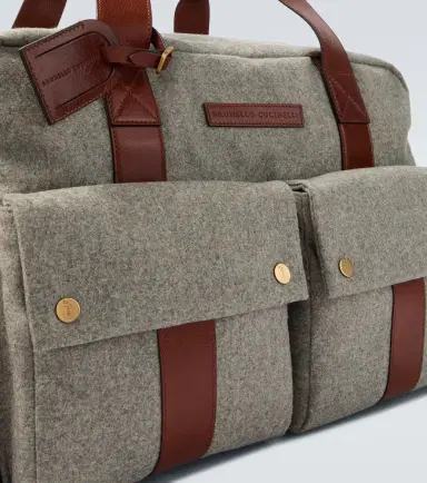 Brunello Cucinelli Leather-trimmed flannel duffel bag | Thumbnail 7 Brunello Cucinelli Leather-trimmed flannel duffel bag | Thumbnail 7