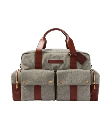Brunello Cucinelli Leather-trimmed flannel duffel bag | Thumbnail 1 Brunello Cucinelli Leather-trimmed flannel duffel bag | Thumbnail 1
