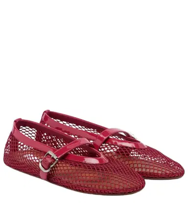 Alaïa Alaïa Leather-trimmed fishnet Mary Jane flats | Thumbnail 1 Alaïa Alaïa Leather-trimmed fishnet Mary Jane flats | Thumbnail 1