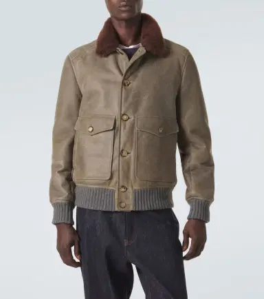 Brunello Cucinelli Shearling-lined leather blouson jacket | Thumbnail 2 Brunello Cucinelli Shearling-lined leather blouson jacket | Thumbnail 2