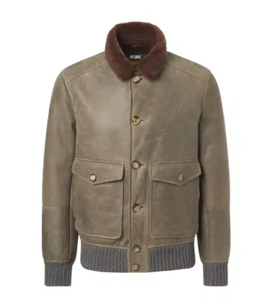 Brunello Cucinelli Shearling-lined leather blouson jacket | Thumbnail 1 Brunello Cucinelli Shearling-lined leather blouson jacket | Thumbnail 1
