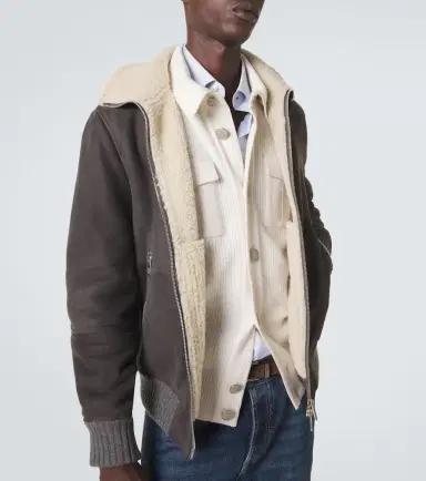 Brunello Cucinelli Cashmere-trimmed shearling blouson jacket | Thumbnail 2 Brunello Cucinelli Cashmere-trimmed shearling blouson jacket | Thumbnail 2
