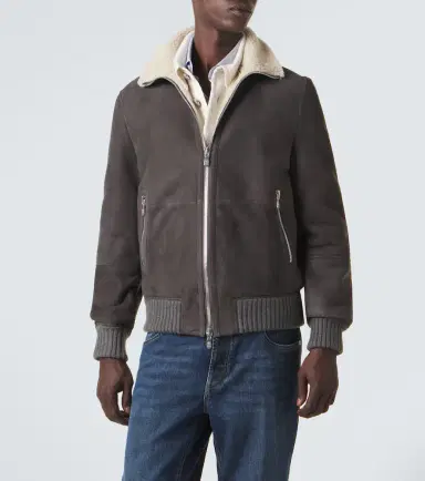 Brunello Cucinelli Cashmere-trimmed shearling blouson jacket | Thumbnail 3 Brunello Cucinelli Cashmere-trimmed shearling blouson jacket | Thumbnail 3