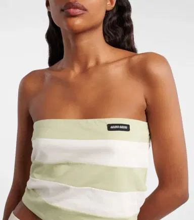 Miu Miu Striped cotton jersey bandeau top | Thumbnail 2 Miu Miu Striped cotton jersey bandeau top | Thumbnail 2