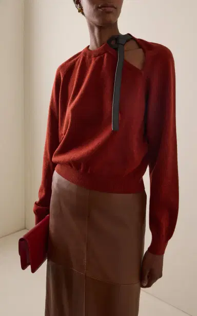 Ferragamo Leather-Detailed Wool-Cashmere Sweater | Thumbnail 3 Ferragamo Leather-Detailed Wool-Cashmere Sweater | Thumbnail 3