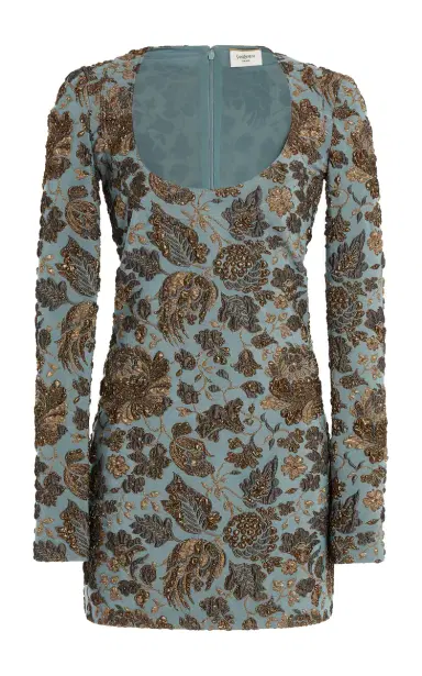 Saint Laurent Floral Stretch-Brocade Mini Dress | Thumbnail 2 Saint Laurent Floral Stretch-Brocade Mini Dress | Thumbnail 2